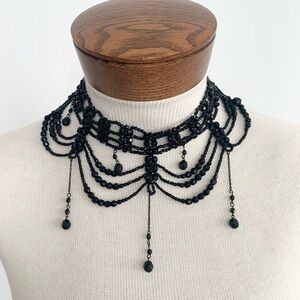 Elegant Black Beaded Choker Necklace